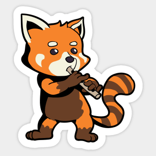 Cartoon red panda playing flute Sticker